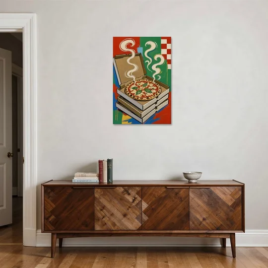 Pizza Shop Decor with a Steaming Stack of Boxes - Canvas Wall Art - Coffee Table - 24x36