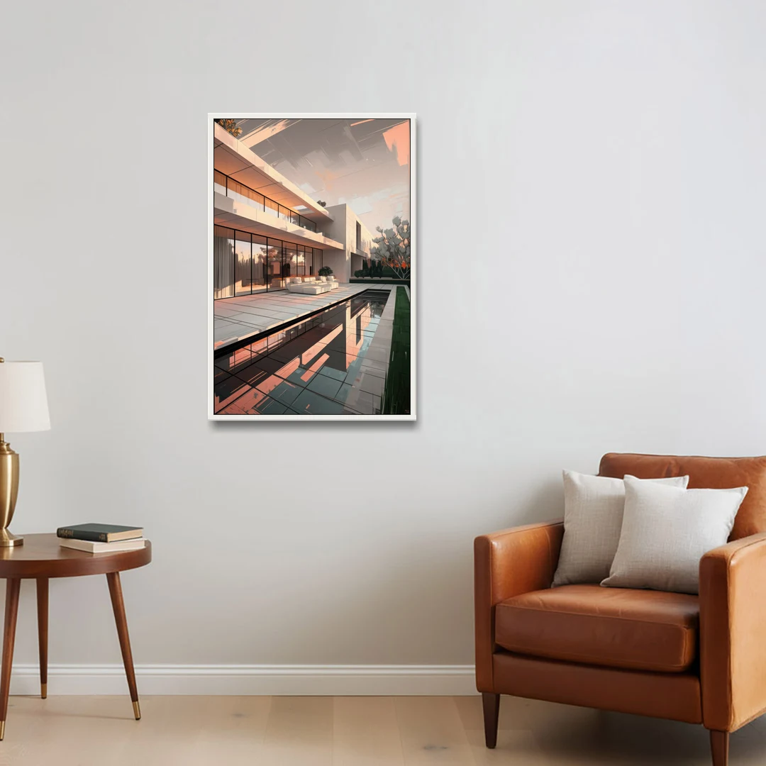 Plano Modern Architecture - White Framed Canvas Wall Art - Sofa - 24x36