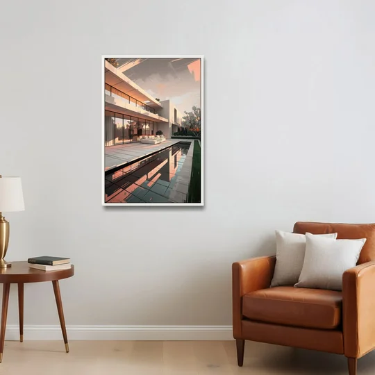 Plano Modern Architecture - White Framed Canvas Wall Art - Sofa - 24x36