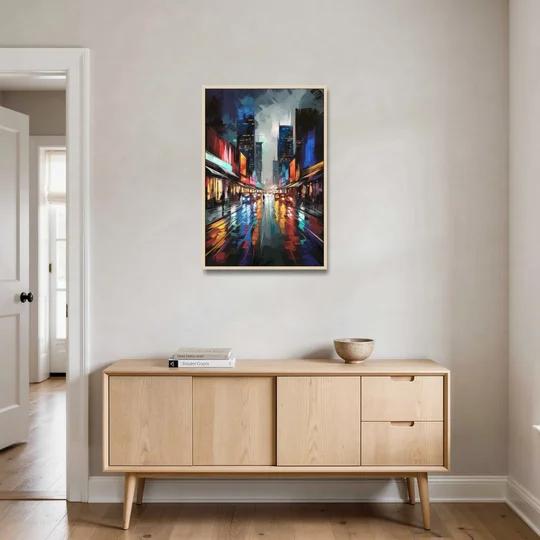 Plano Nightlife Glow Neon - Oak Framed Canvas Wall Art - Coffee Table - 24x36