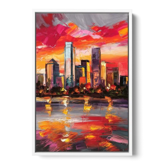 Plano Skyline Sunset - White Framed Canvas Wall Art - Front