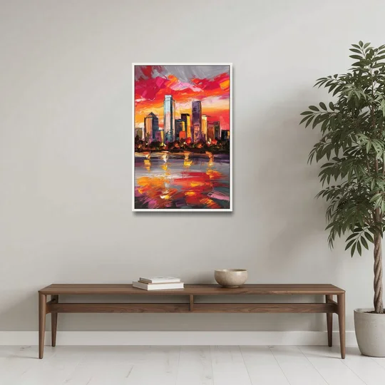 Plano Skyline Sunset - White Framed Canvas Wall Art - Coffee Table - 24x36