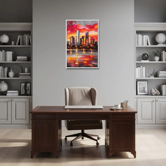 Plano Skyline Sunset - White Framed Canvas Wall Art - Office - 24x36