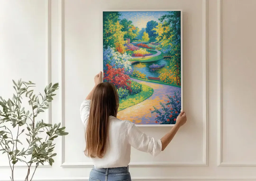 Planten un Blomen Bliss canvas wall art being hung on a paneled wall