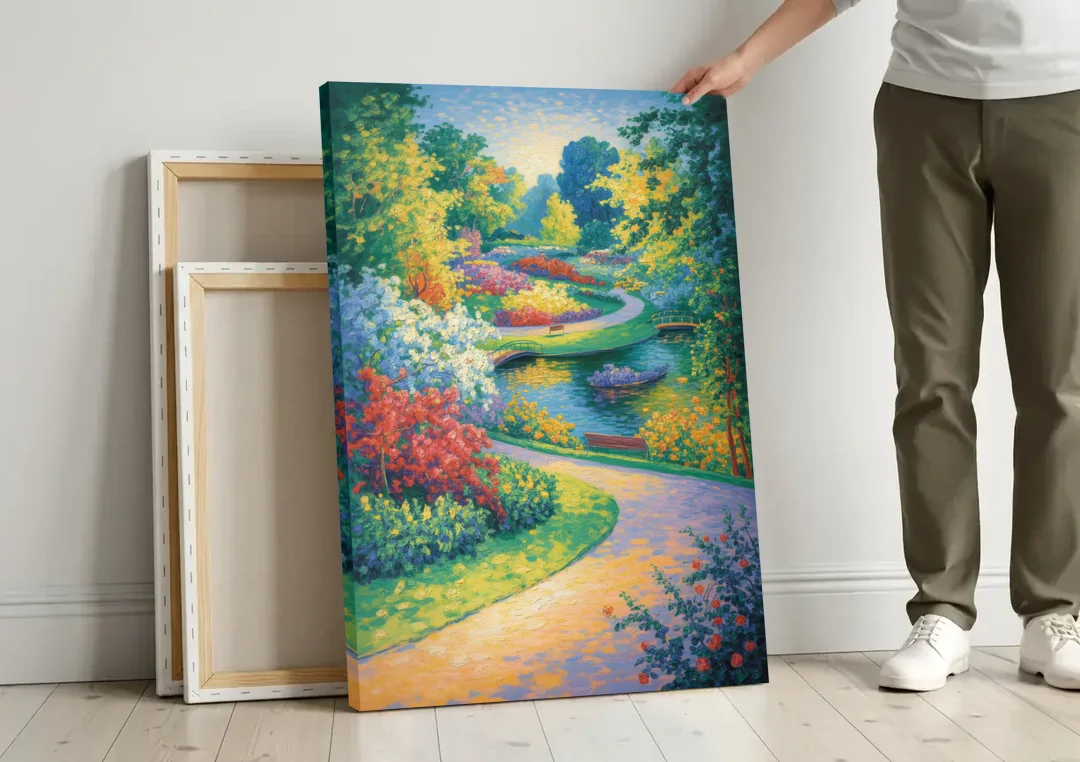 Planten un Blomen Bliss canvas wall art leaning against a wall next to blank canvases