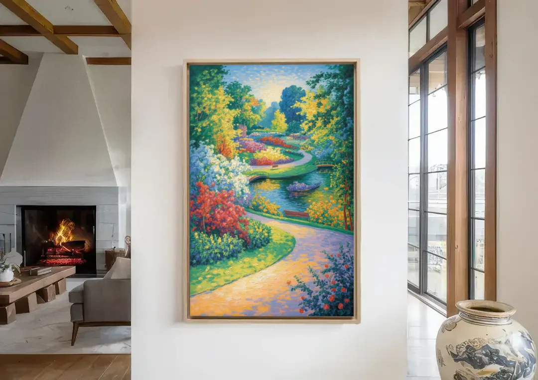 Planten un Blomen Bliss canvas wall art in a living room with a fireplace