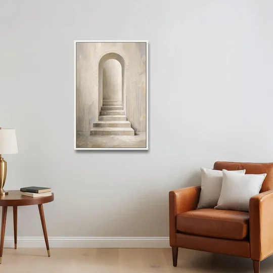 Plaster Archway with Five Steps Rising to Light - White Framed Canvas Wall Art - Sofa - 24x36