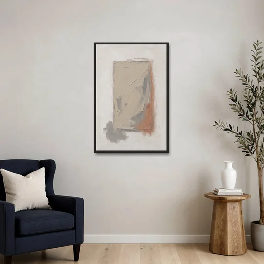 Plaster Texture Wall Art with Terracotta Shadow - Black Framed Canvas Wall Art - Sofa - 24x36