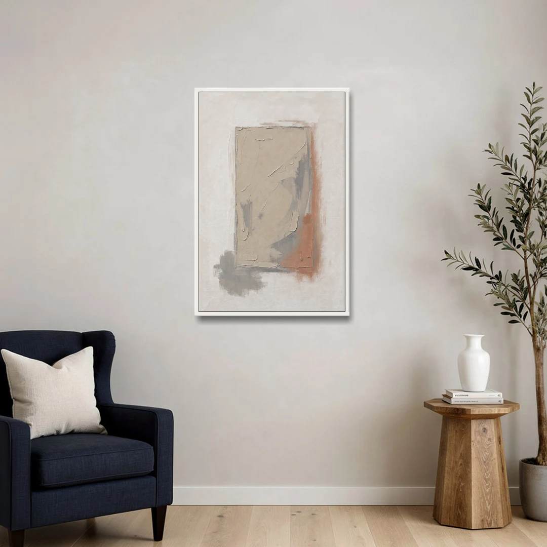 Plaster Texture Wall Art with Terracotta Shadow - White Framed Canvas Wall Art - Sofa - 24x36