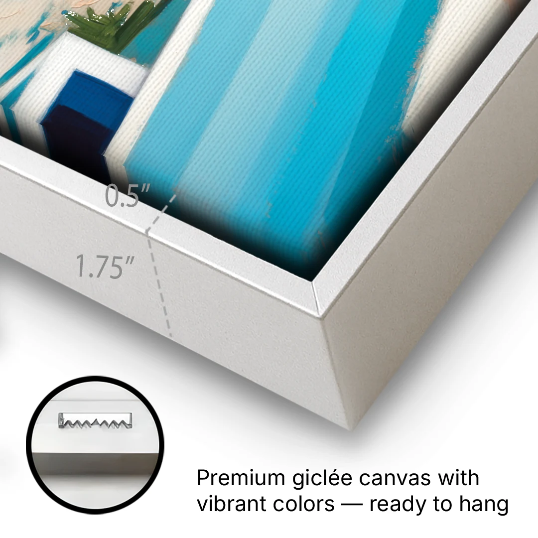 Playa del Carmen Beachfront - White Framed Canvas Wall Art - Gallery Wrap Corner