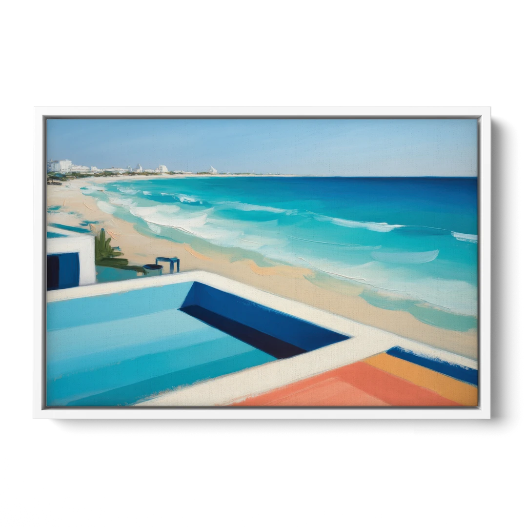 Playa del Carmen Beachfront - White Framed Canvas Wall Art - Front