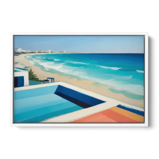 Playa del Carmen Beachfront - White Framed Canvas Wall Art - Front