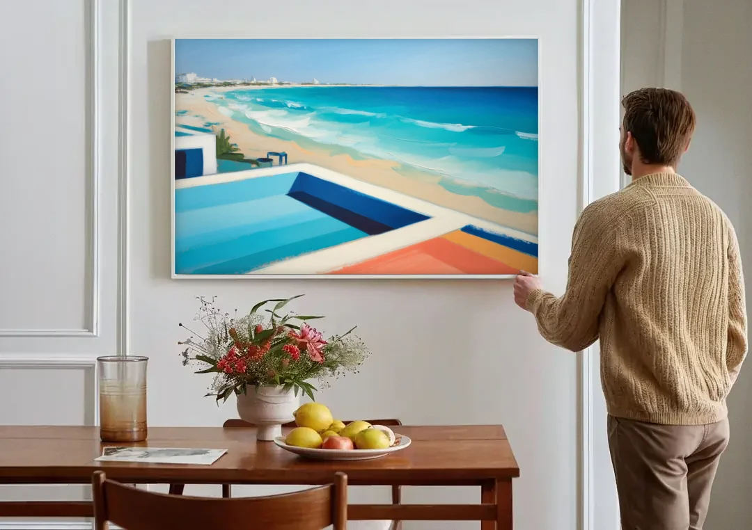 Playa del Carmen Beachfront canvas wall art above a dining table