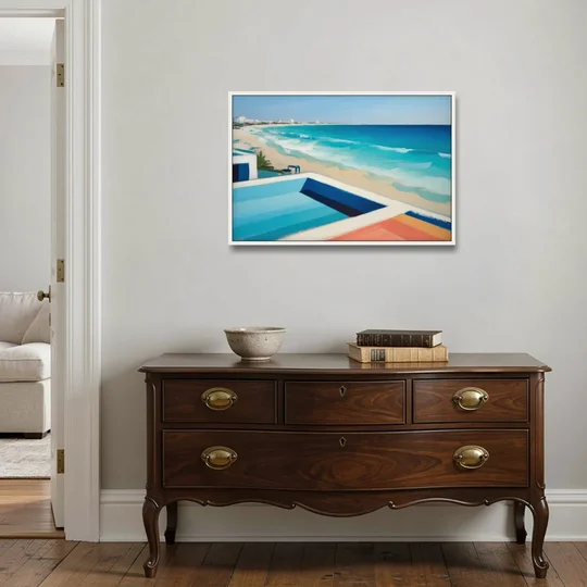 Playa del Carmen Beachfront - White Framed Canvas Wall Art - Coffee Table - 36x24