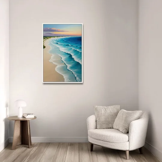 Playa Delfines Overlook - White Framed Canvas Wall Art - Sofa - 24x36