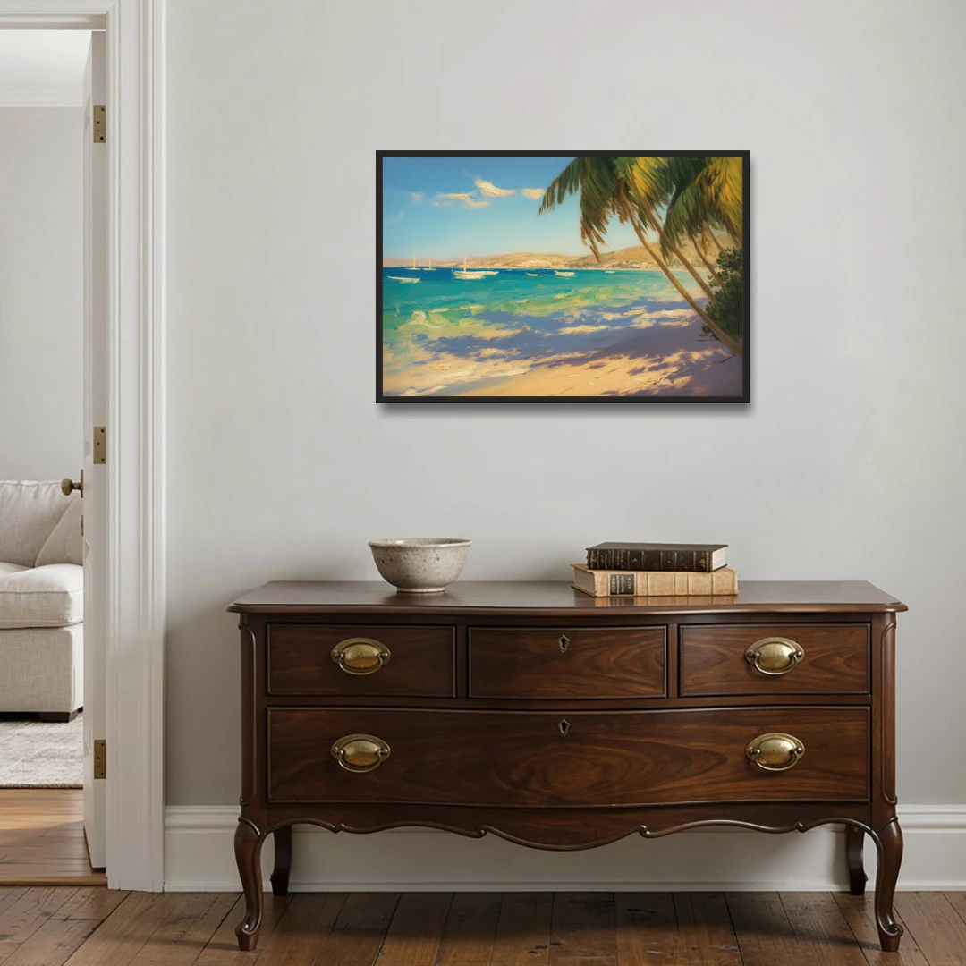 Playa El Coromuel Shore - Black Framed Canvas Wall Art - Coffee Table - 36x24