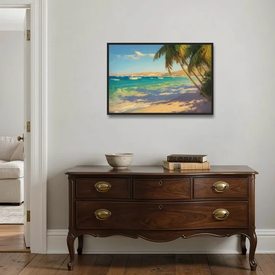 Playa El Coromuel Shore - Black Framed Canvas Wall Art - Coffee Table - 36x24