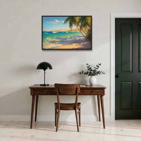 Playa El Coromuel Shore - Black Framed Canvas Wall Art - Office - 36x24