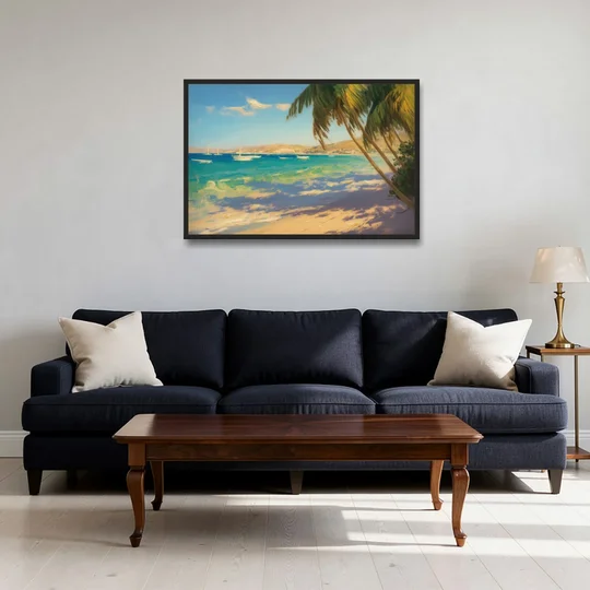 Playa El Coromuel Shore - Black Framed Canvas Wall Art - Sofa - 36x24
