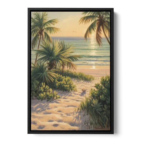 Playa Langosta Palms - Black Framed Canvas Wall Art - Front