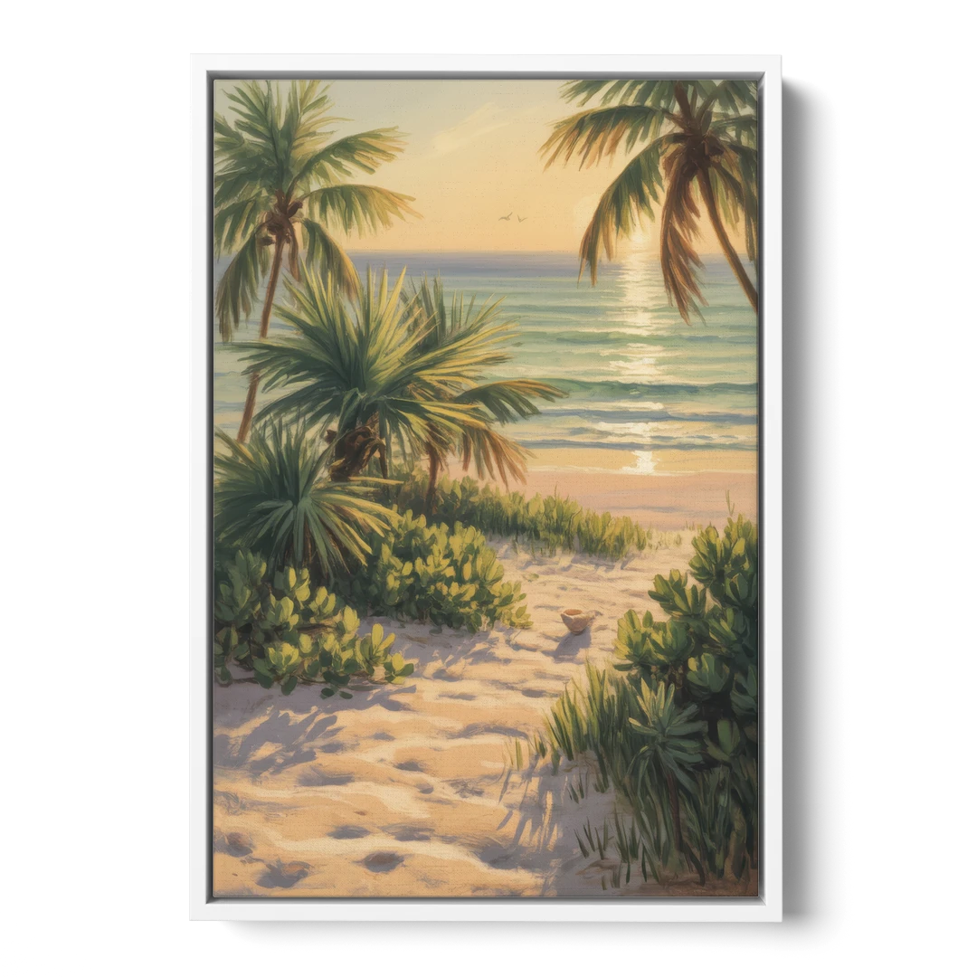 Playa Langosta Palms - White Framed Canvas Wall Art - Front