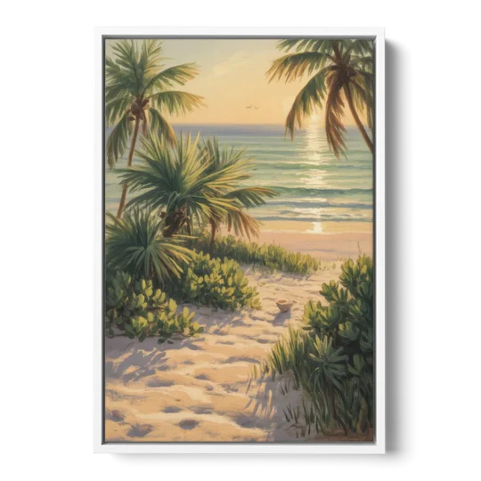 Playa Langosta Palms - White Framed Canvas Wall Art - Front