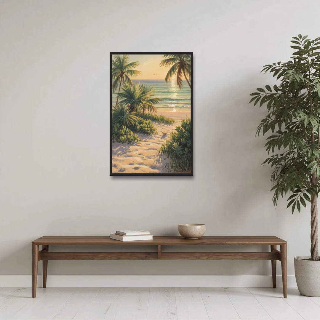 Playa Langosta Palms - Black Framed Canvas Wall Art - Coffee Table - 24x36