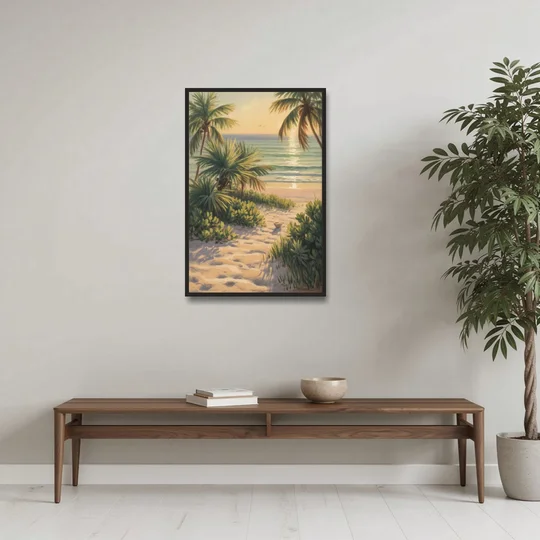 Playa Langosta Palms - Black Framed Canvas Wall Art - Coffee Table - 24x36