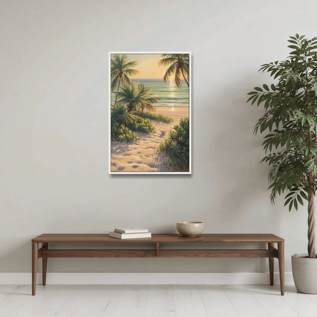 Playa Langosta Palms - White Framed Canvas Wall Art - Coffee Table - 24x36