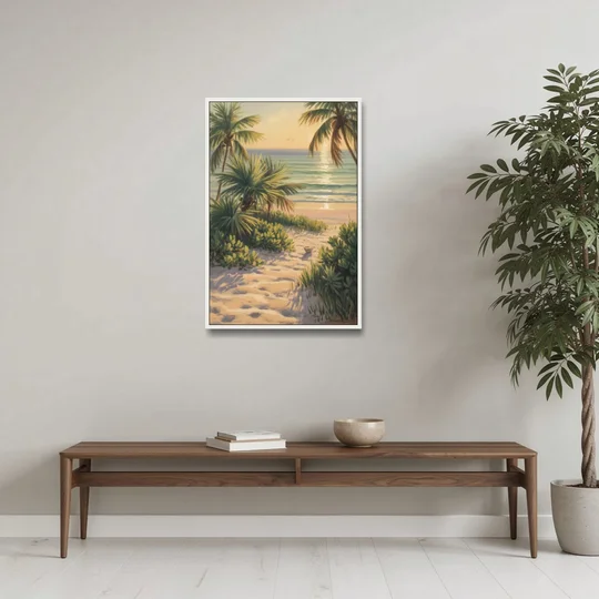 Playa Langosta Palms - White Framed Canvas Wall Art - Coffee Table - 24x36