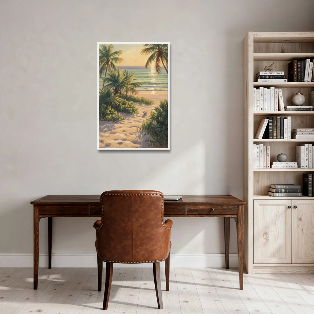 Playa Langosta Palms - White Framed Canvas Wall Art - Office - 24x36