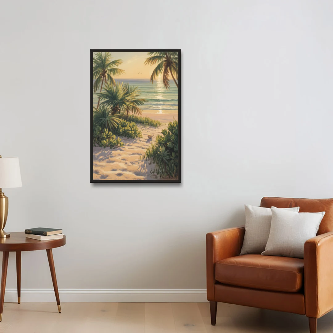 Playa Langosta Palms - Black Framed Canvas Wall Art - Sofa - 24x36
