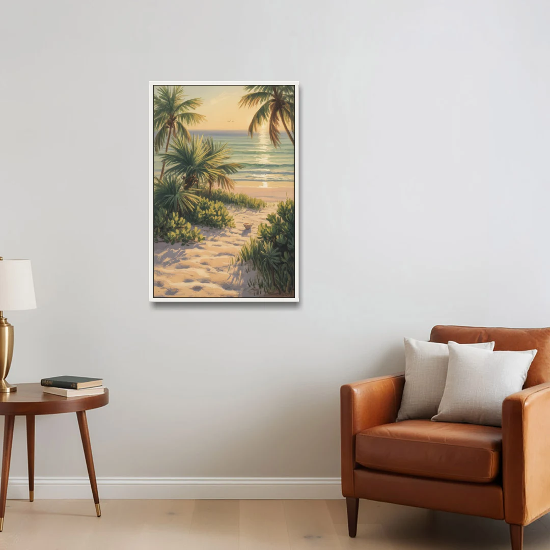 Playa Langosta Palms - White Framed Canvas Wall Art - Sofa - 24x36