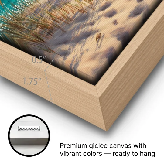 Playa Marlín Dunes - Oak Framed Canvas Wall Art - Gallery Wrap Corner