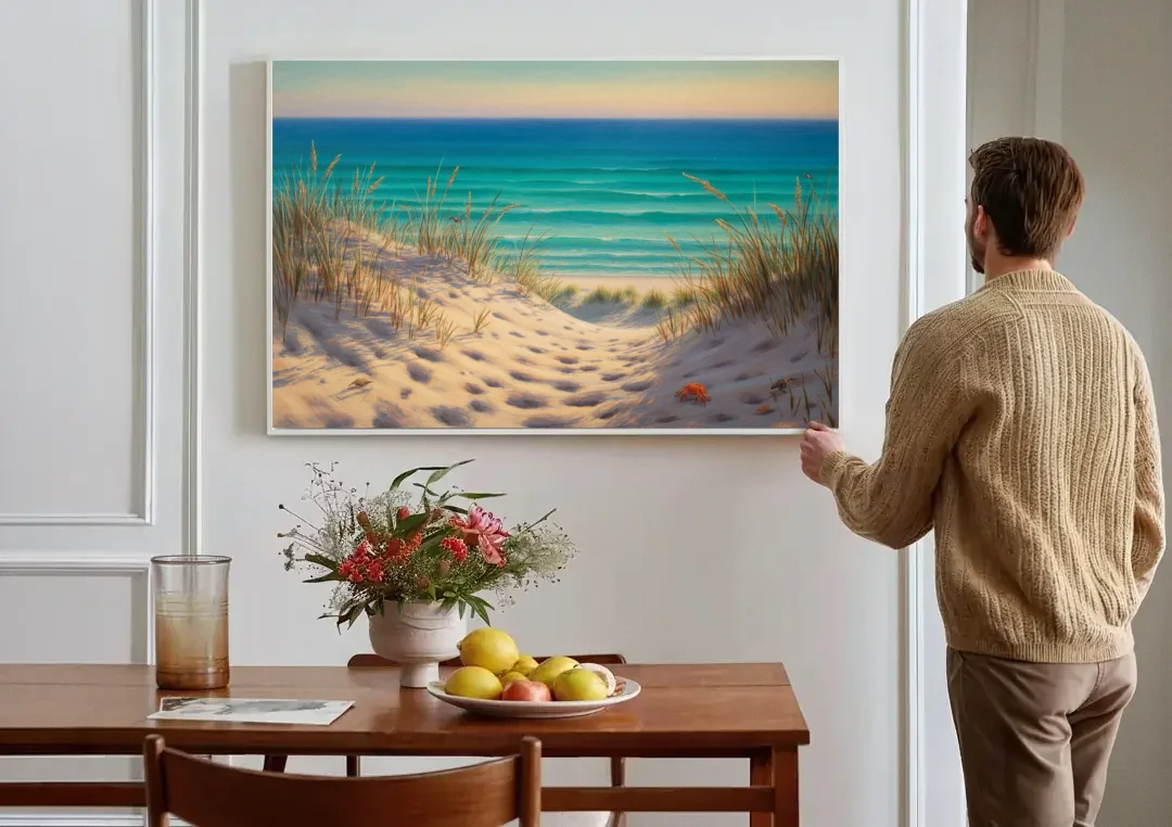 Playa Marlín Dunes canvas wall art above a dining table