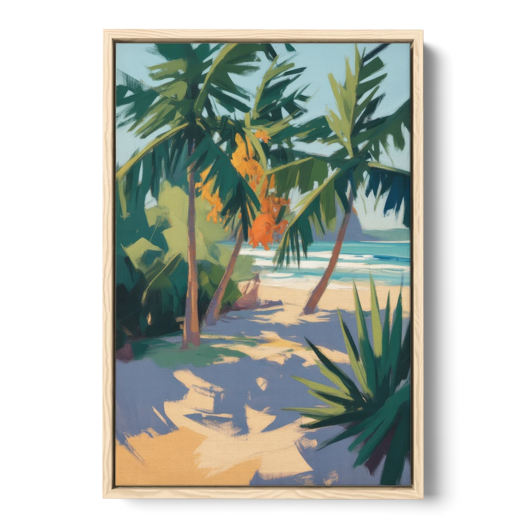 Playa Paraíso Palms - Oak Framed Canvas Wall Art - Front