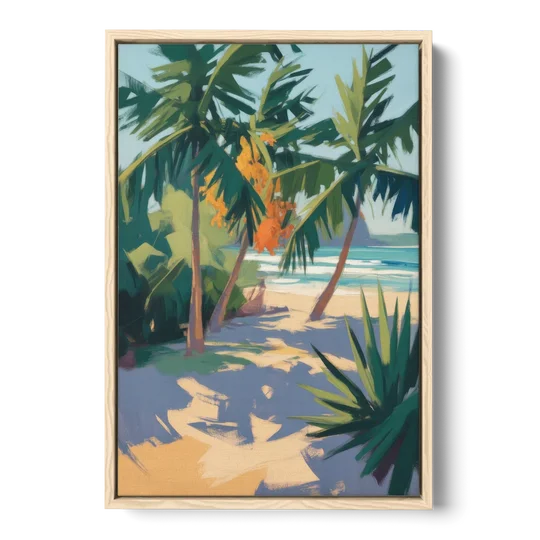 Playa Paraíso Palms - Oak Framed Canvas Wall Art - Front