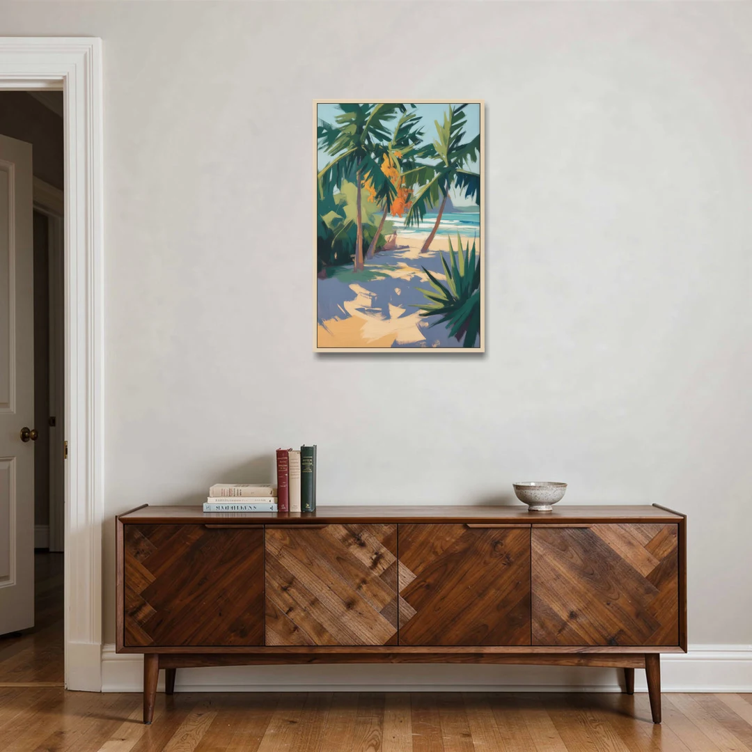 Playa Paraíso Palms - Oak Framed Canvas Wall Art - Coffee Table - 24x36