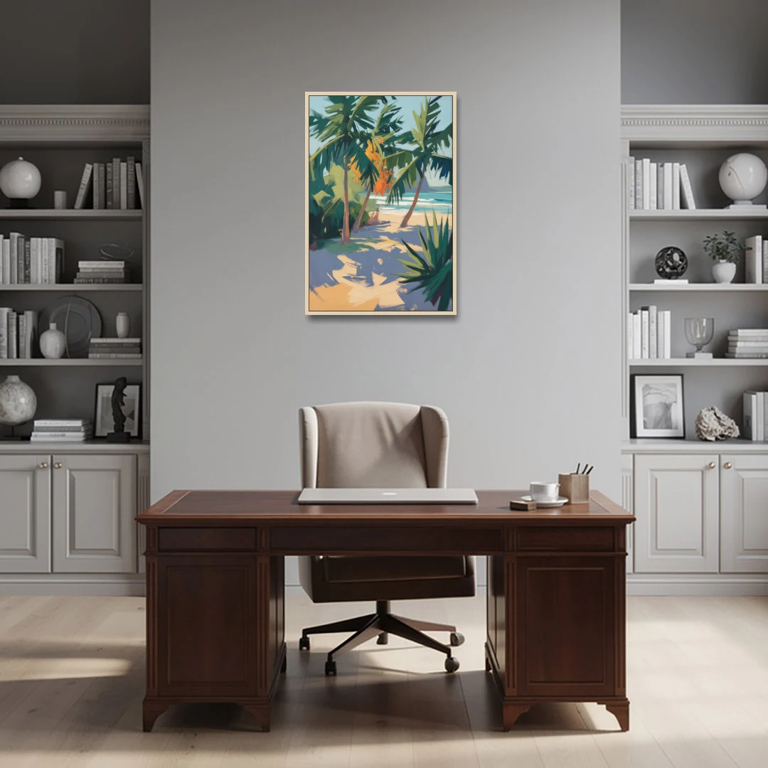 Playa Paraíso Palms - Oak Framed Canvas Wall Art - Office - 24x36
