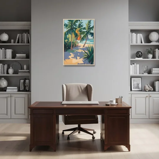 Playa Paraíso Palms - Oak Framed Canvas Wall Art - Office - 24x36