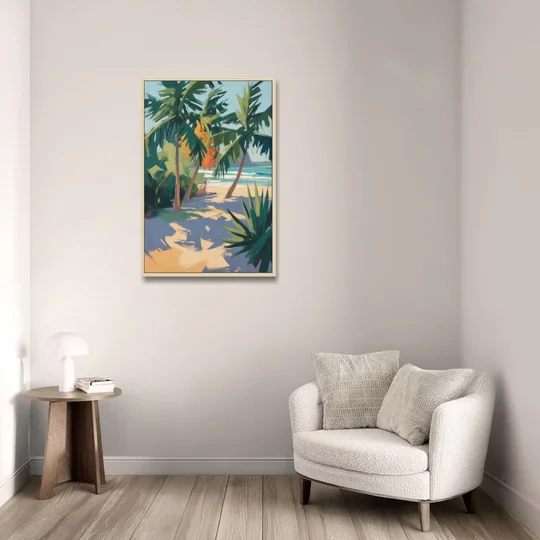 Playa Paraíso Palms - Oak Framed Canvas Wall Art - Sofa - 24x36