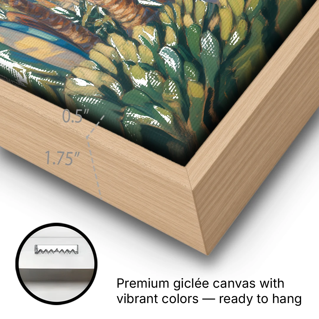 Playa Sayulita Palms - Oak Framed Canvas Wall Art - Gallery Wrap Corner