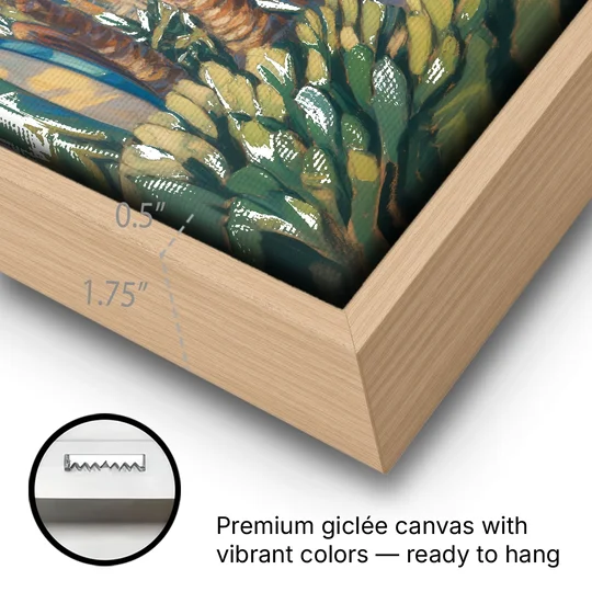 Playa Sayulita Palms - Oak Framed Canvas Wall Art - Gallery Wrap Corner
