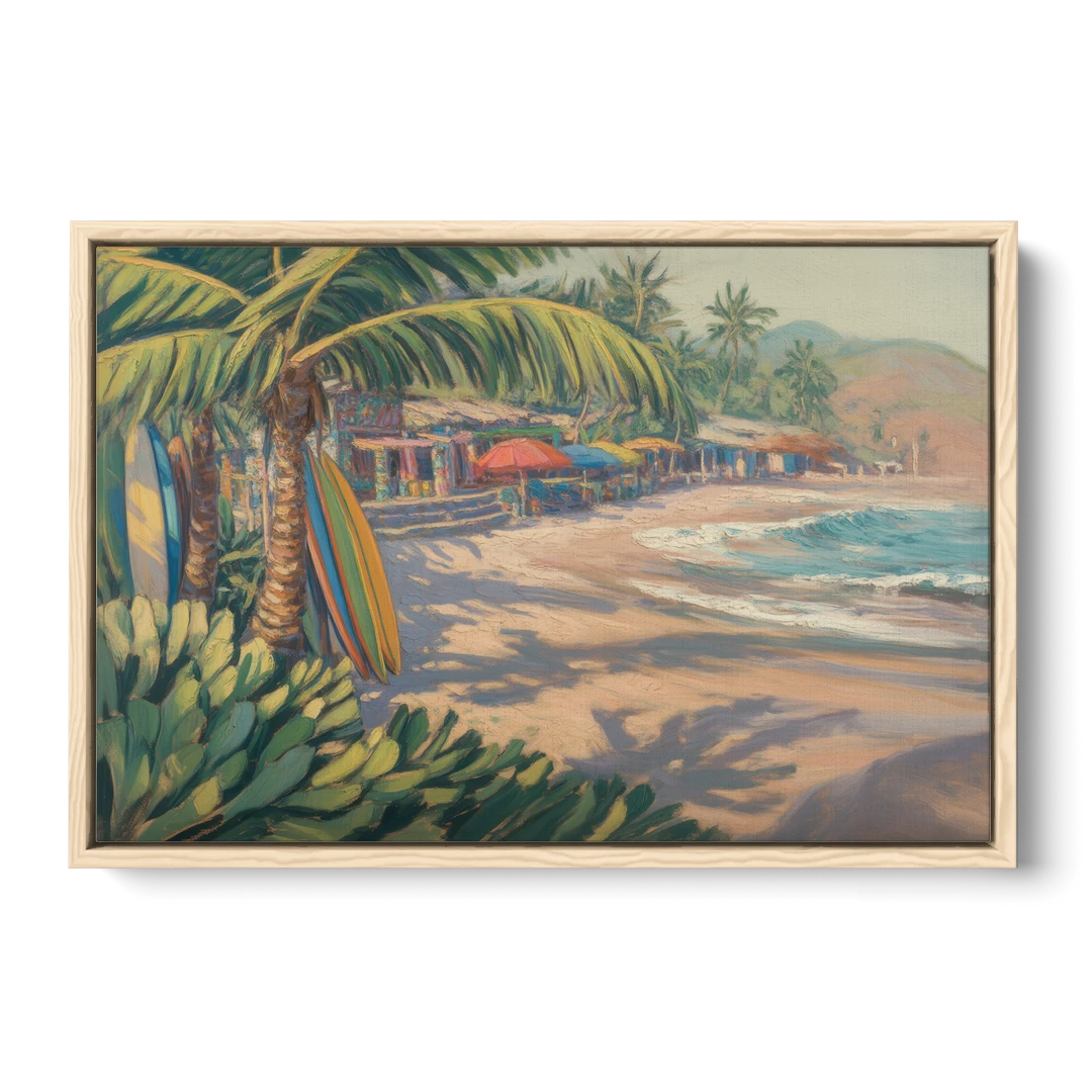 Playa Sayulita Palms - Oak Framed Canvas Wall Art - Front