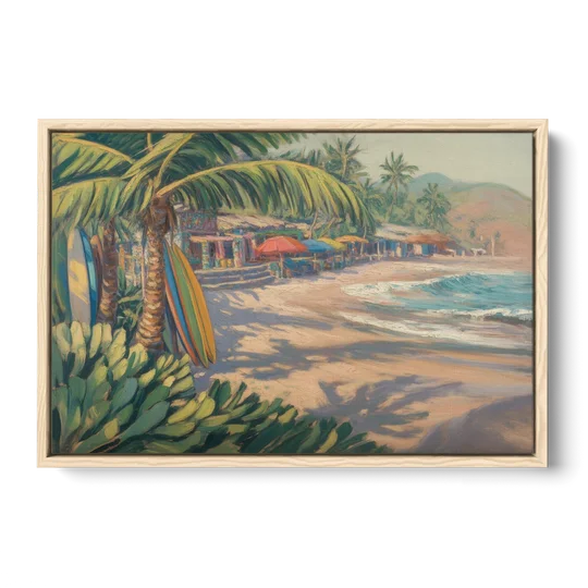 Playa Sayulita Palms - Oak Framed Canvas Wall Art - Front