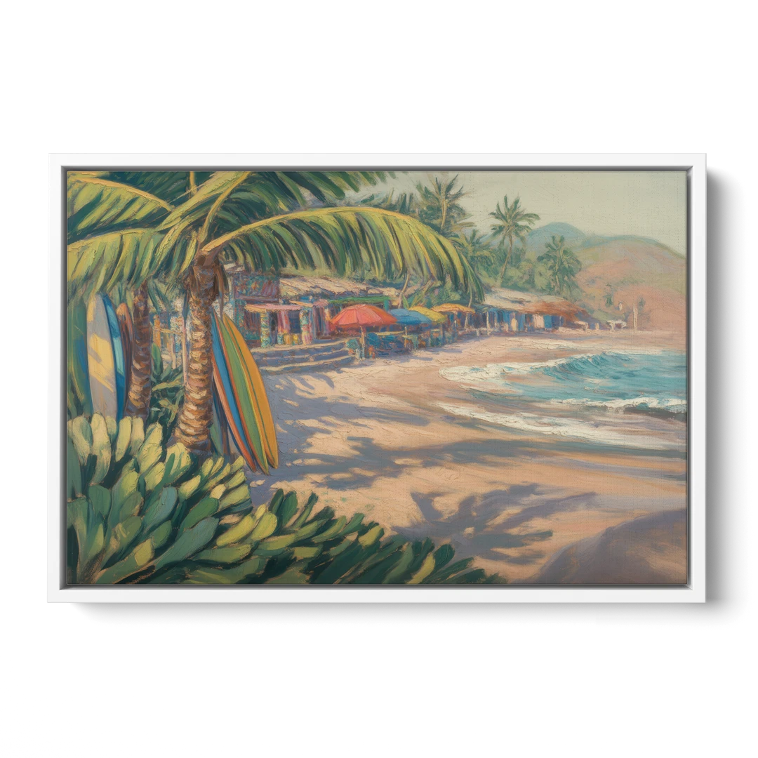 Playa Sayulita Palms - White Framed Canvas Wall Art - Front