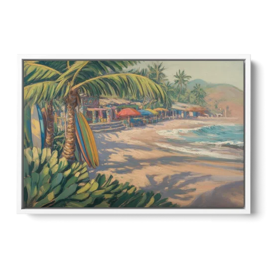 Playa Sayulita Palms - White Framed Canvas Wall Art - Front