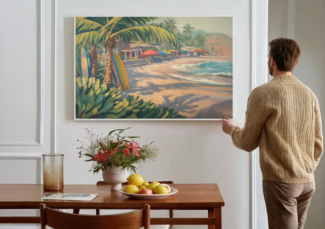 Playa Sayulita Palms canvas wall art above a dining table