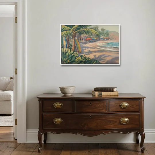 Playa Sayulita Palms - White Framed Canvas Wall Art - Coffee Table - 36x24