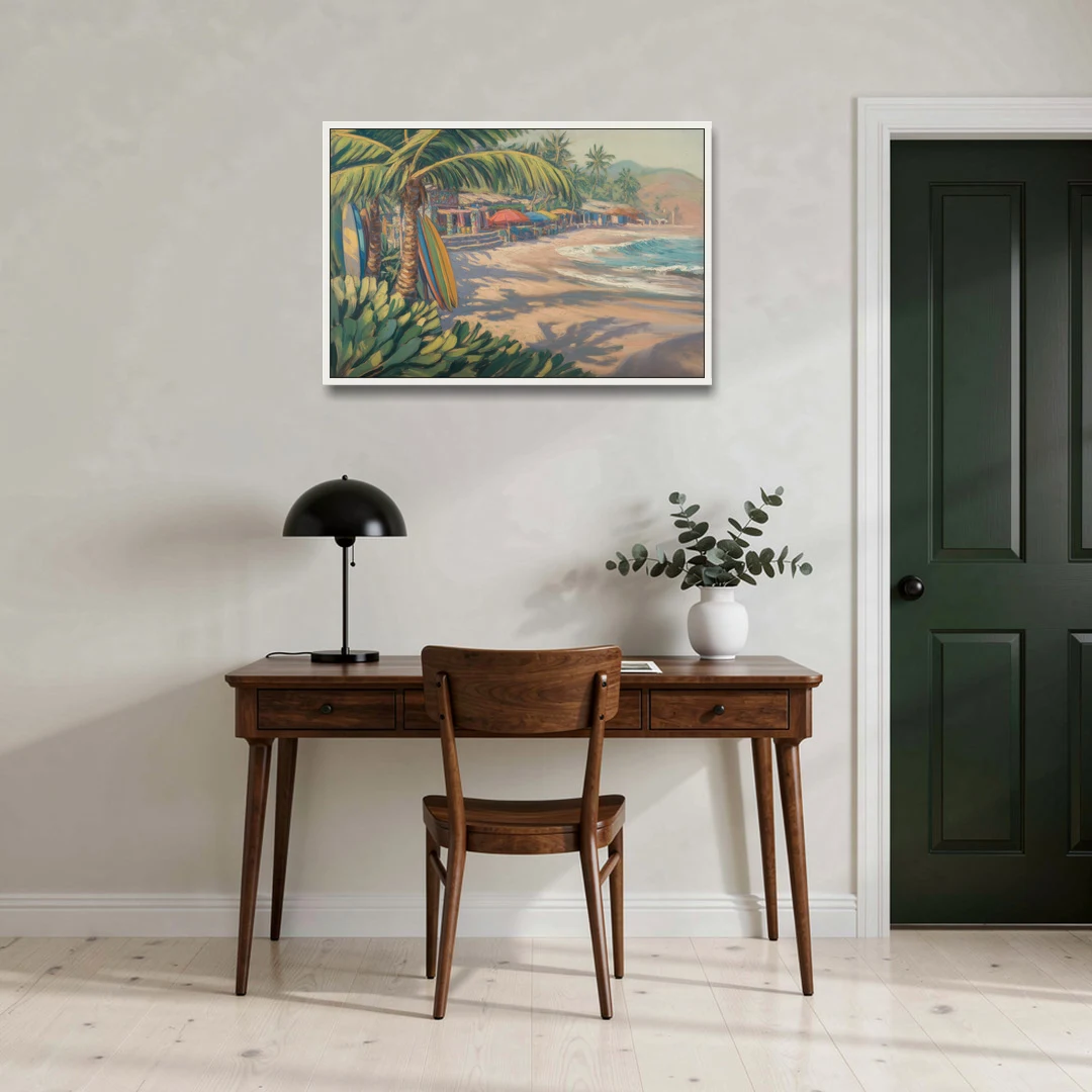 Playa Sayulita Palms - White Framed Canvas Wall Art - Office - 36x24